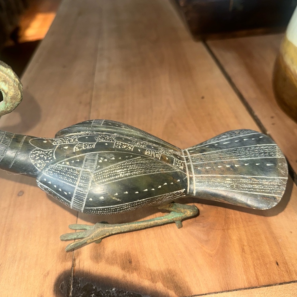 Vintage Egyptian Sacred Ibis Bird Figurine Soapstone & Brass - Picture 6 of 6